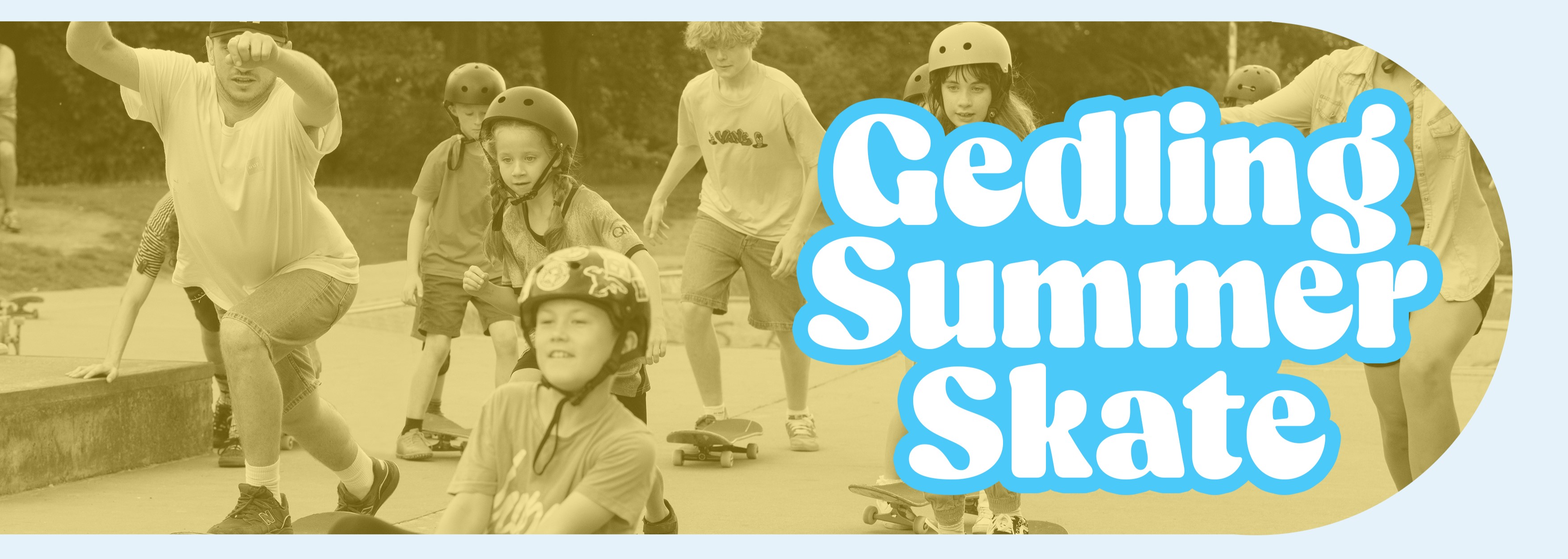 Image of children skateboarding. Text reads Gedling Summer Skate